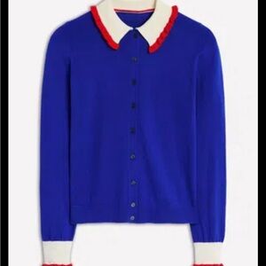 Boden Blue Cardigan with White and Red Trim